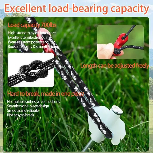 Alt view image 3 of 6 - Lightweight Tent Guy Lines with Aluminum Tensioners6-Pack | Black