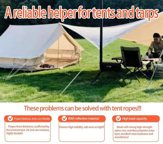Alt view image 6 of 6 - Lightweight Tent Guy Lines with Aluminum Tensioners6-Pack | Black