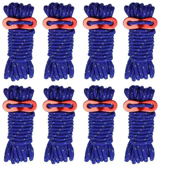Main image of 8 Pack 4mm Guy Lines Ultralight Tent Cords with Aluminum Adjuster Tensioner Outdoor Camping Guylines Ropes for Tent Tarp,Camping,Hiking Backpacking (Blue)
