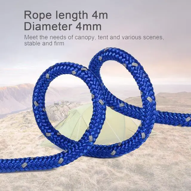 Alt view image 3 of 7 - 8 Pack 4mm Guy Lines Ultralight Tent Cords with Aluminum Adjuster Tensioner Outdoor Camping Guylines Ropes for Tent Tarp,Camping,Hiking Backpacking (Blue)