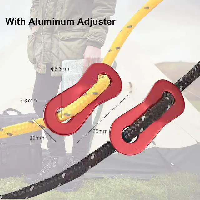 Alt view image 4 of 7 - 8 Pack High-Reflective Guy Lines 4mm Tent Cords High-Strength Lightweight Camp Ropes with Aluminum Adjuster Tensioner for Tent, Tying Down Tarps, Camping, Outdoor Packaging (Red, 13ft)