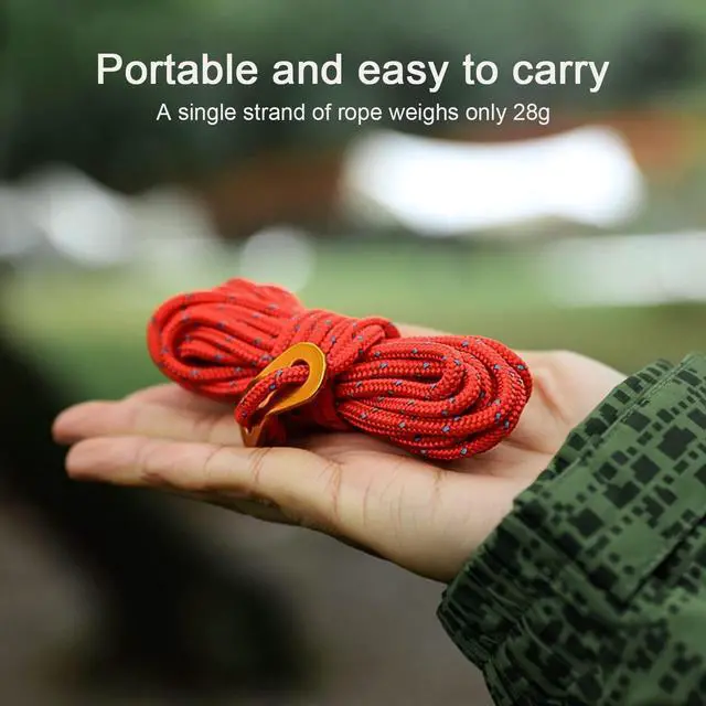 Alt view image 5 of 7 - 8 Pack High-Reflective Guy Lines 4mm Tent Cords High-Strength Lightweight Camp Ropes with Aluminum Adjuster Tensioner for Tent, Tying Down Tarps, Camping, Outdoor Packaging (Red, 13ft)