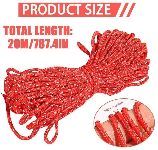Alt view image 2 of 5 - 2mm Reflective Thin Paracord Rope - 65ft Dyneema Guy Lines for Tent, Tarp, Camping, Kite, Fluorescent Micro Paracord (Red, 65 Feet)