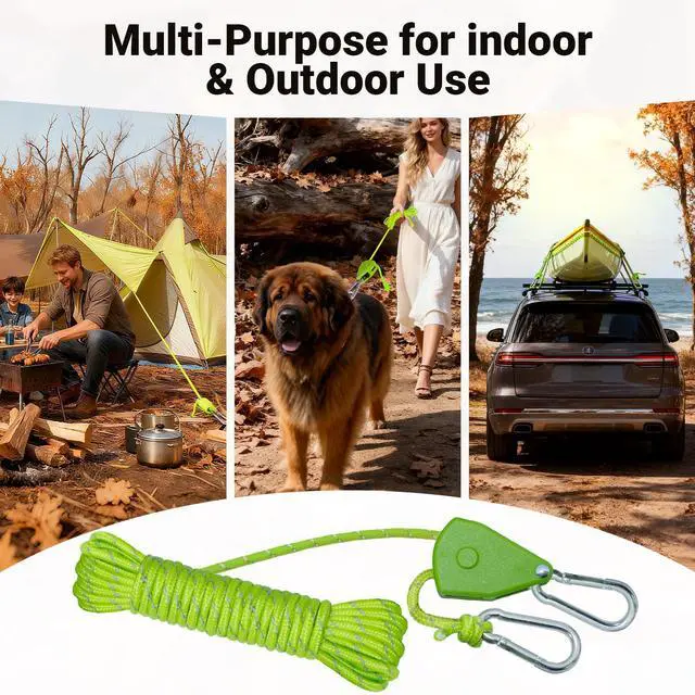 Alt view image 6 of 7 - Camping Ropes Guy Line - Tie Down Ropes with Ratchet System, Pulley & Reinforced Metal Gear - Heavy Duty Adjustable Guy Lines for Canopy Tent, Quick Setup Strap (1/6 In Dia x 13.12 Ft)-4 Pack - Green