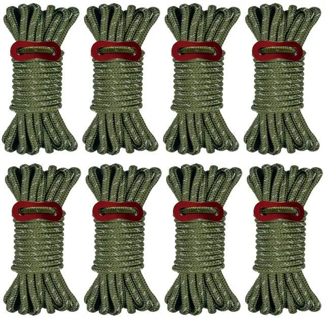 Main image of 8 Pack 4mm Guy Lines, Total 104ft Ultralight Tent Cords with Aluminum Adjuster Tensioner, Tent Guy Lines for Tarps, Camping, Hiking(Olive Green,8 Packs)