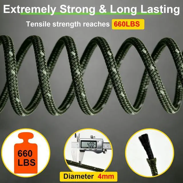 Alt view image 2 of 7 - 8 Pack 4mm Guy Lines, Total 104ft Ultralight Tent Cords with Aluminum Adjuster Tensioner, Tent Guy Lines for Tarps, Camping, Hiking(Olive Green,8 Packs)