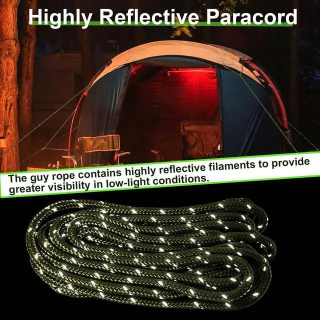Alt view image 3 of 7 - 8 Pack 4mm Guy Lines, Total 104ft Ultralight Tent Cords with Aluminum Adjuster Tensioner, Tent Guy Lines for Tarps, Camping, Hiking(Olive Green,8 Packs)