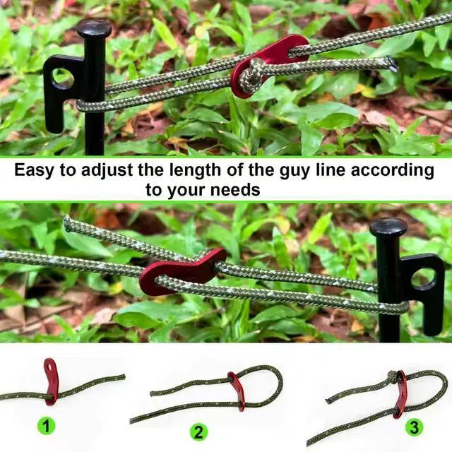 Alt view image 4 of 7 - 8 Pack 4mm Guy Lines, Total 104ft Ultralight Tent Cords with Aluminum Adjuster Tensioner, Tent Guy Lines for Tarps, Camping, Hiking(Olive Green,8 Packs)