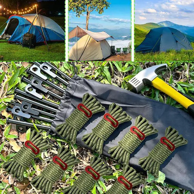 Alt view image 6 of 7 - 8 Pack 4mm Guy Lines, Total 104ft Ultralight Tent Cords with Aluminum Adjuster Tensioner, Tent Guy Lines for Tarps, Camping, Hiking(Olive Green,8 Packs)