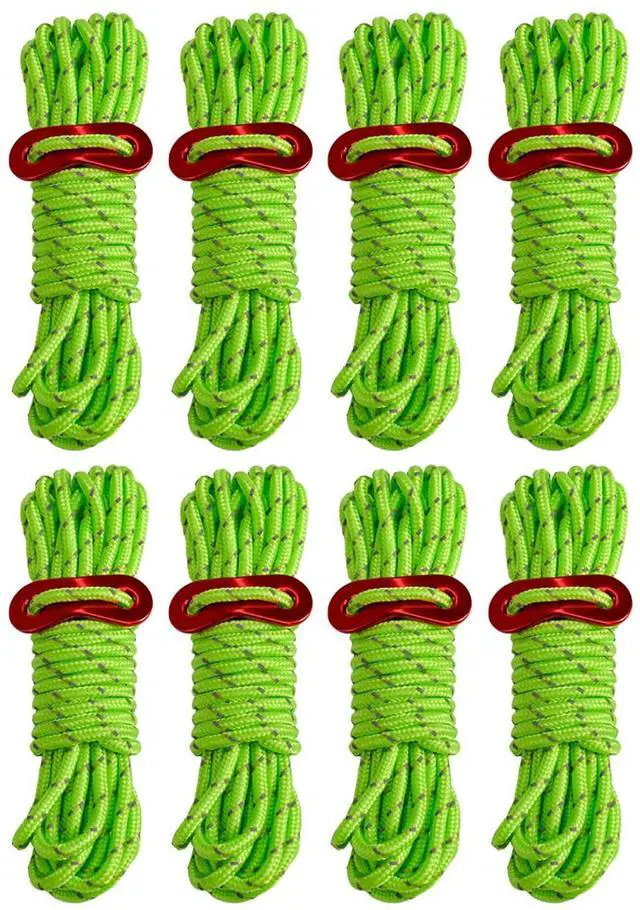 Main image of 4mm Guy Lines Ultralight Tent Cords Reflective Nylon Paracord Camping Guylines Ropes with Aluminum Adjuster Tensioner for Tent Tarp Camping Hiking Outdoor Activity, 8Pack (Green)