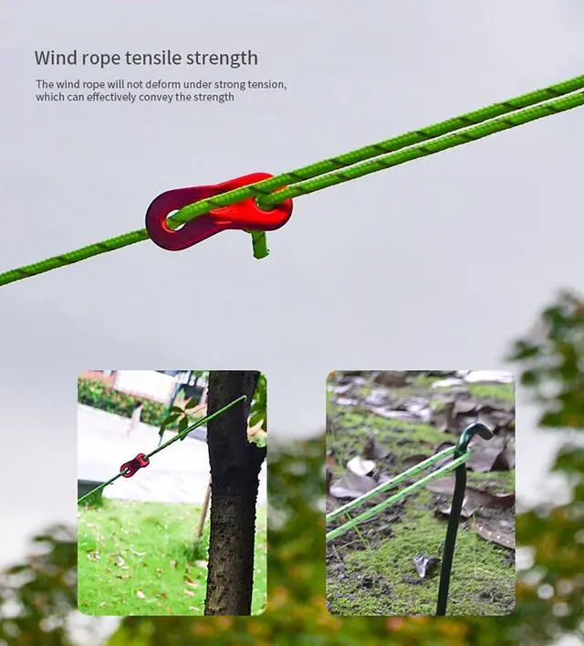 Alt view image 2 of 5 - 4mm Guy Lines Ultralight Tent Cords Reflective Nylon Paracord Camping Guylines Ropes with Aluminum Adjuster Tensioner for Tent Tarp Camping Hiking Outdoor Activity, 8Pack (Green)