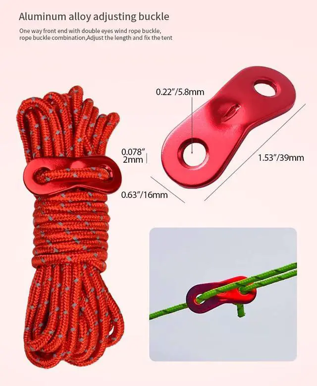 Alt view image 4 of 5 - 4mm Guy Lines Ultralight Tent Cords Reflective Nylon Paracord Camping Guylines Ropes with Aluminum Adjuster Tensioner for Tent Tarp Camping Hiking Outdoor Activity, 8Pack (Green)