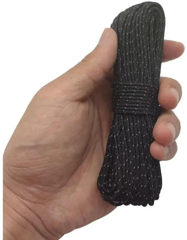 Alt view image 2 of 7 - 2mm Reflective Guyline Paracord, 65 Feet, Black | Ultralight Thin Cord Rope for Tarp Rain Fly Tent Camping