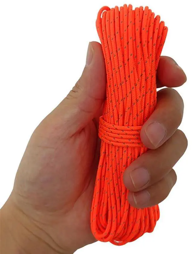Alt view image 2 of 7 - 2mm Fluorescent Reflective Guyline Camping Paracord, Ultralight Thin Cord Rope for Tarp Rain Fly Tent Camping, 65 Feet -Orange | Ultralight Thin Cord Rope for Tarp Rain Fly Tent Camping
