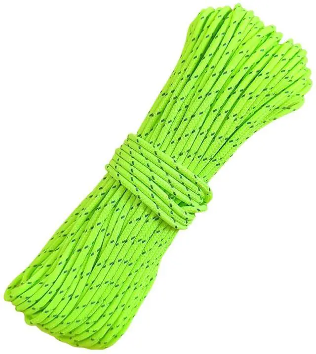 Main image of 2mm Fluorescent Reflective Guyline Camping Paracord, Ultralight Thin Cord Rope for Tarp Rain Fly Tent Camping, 65 Feet (Green) | Ultralight Thin Cord Rope for Tarp Rain Fly Tent Camping