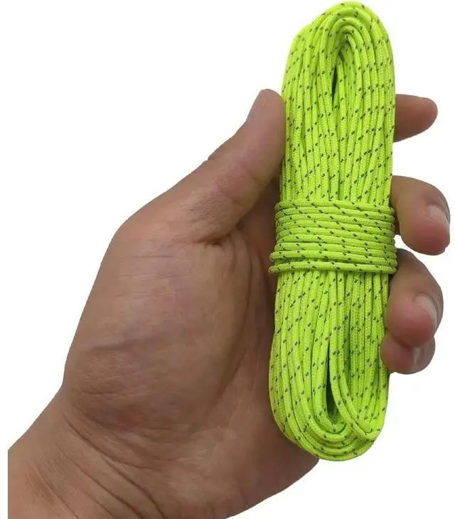 Alt view image 2 of 7 - 2mm Fluorescent Reflective Guyline Camping Paracord, Ultralight Thin Cord Rope for Tarp Rain Fly Tent Camping, 65 Feet (Green) | Ultralight Thin Cord Rope for Tarp Rain Fly Tent Camping