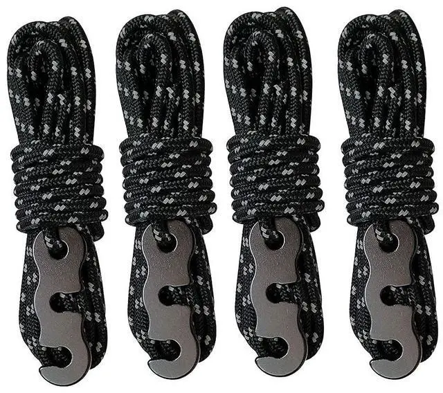 Main image of Tent Wind Ropes with Tensioners Cord Adjuster, 4pcs 13ft Reflective Rope for Camping, Hiking, Canopy Shelter, Outdoor Activity(Black)