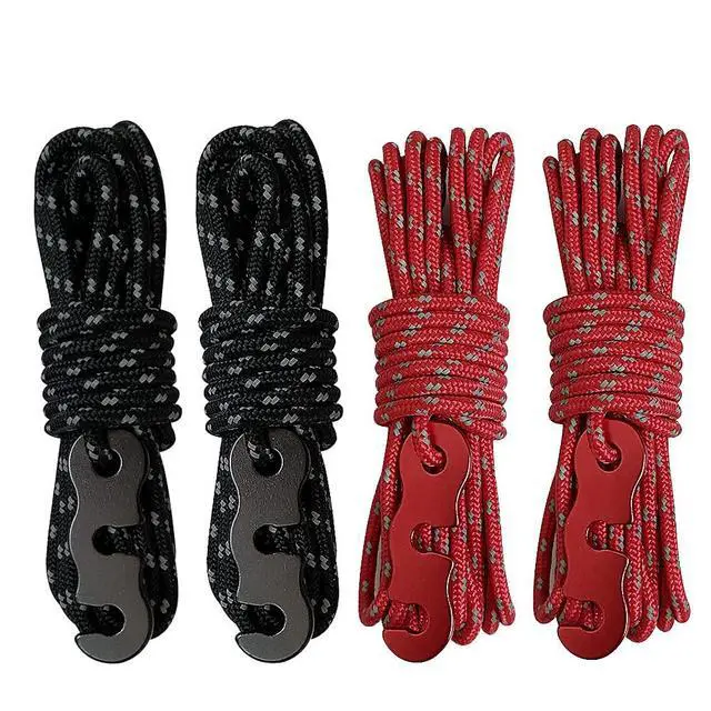 Alt view image 6 of 6 - Tent Wind Ropes with Tensioners Cord Adjuster, 4pcs 13ft Reflective Rope for Camping, Hiking, Canopy Shelter, Outdoor Activity(Black)