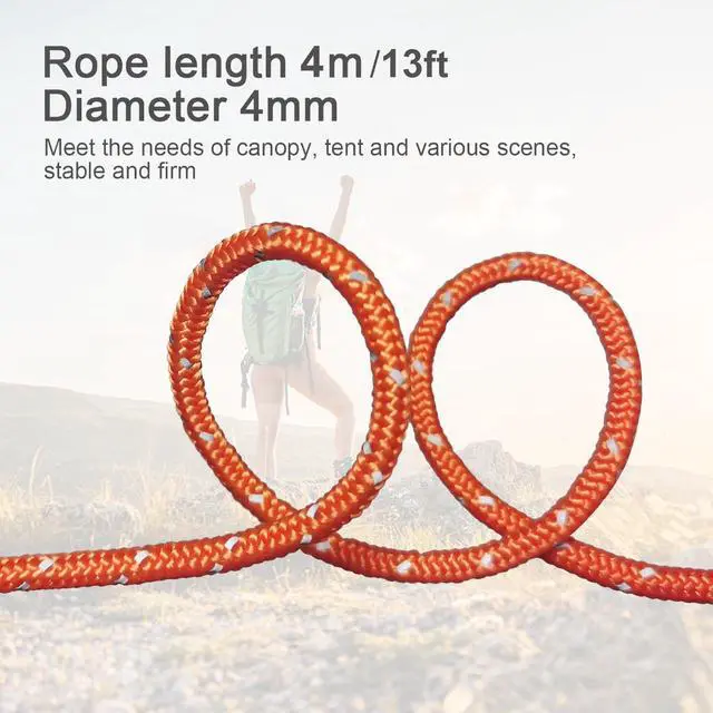 Alt view image 2 of 6 - 8 Pack High-Reflective Guy Lines 4mm Tent Cords High-Strength Lightweight Camp Ropes with Aluminum Adjuster Tensioner for Tent, Tying Down Tarps, Camping, Outdoor Packaging (Orange)