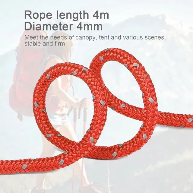 Alt view image 3 of 7 - 8 Pack High-Reflective Guy Lines 4mm Tent Cords High-Strength Lightweight Camp Ropes with Aluminum Adjuster Tensioner for Tent, Tying Down Tarps, Camping, Outdoor Packaging (Red, 13ft)