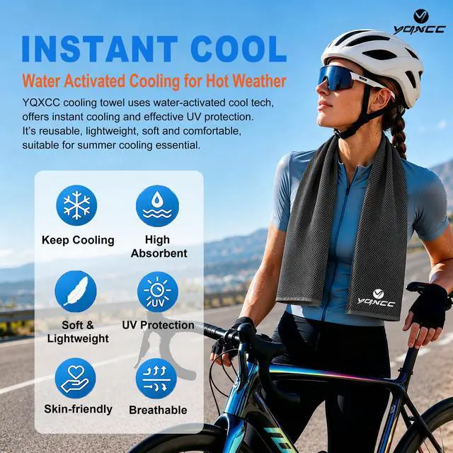 Alt view image 2 of 5 - 4 Pack Cooling Towels (40"x12"), Ice Cool for Neck & Face | Soft Breathable Microfiber, Instant Cool Sports Towel for Gym, Yoga, Golf, Running, Camping, Outdoor Activities & Hot Weather