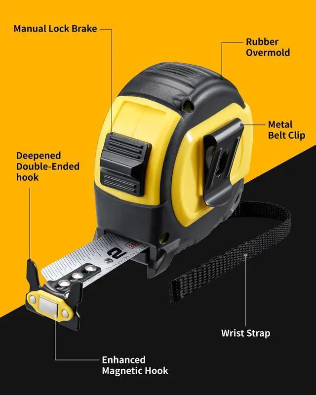 Alt view image 2 of 7 - Tape Measure 25 ft with 1/8 Fractions, Magnetic Measuring Tape Retractable | 1 Inch Wide Easy Read Both-Side Measurement Tape with Nylon Coating, Finger Brake for Construction Carpenter