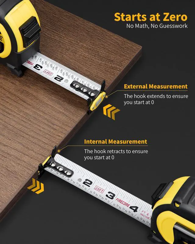 Alt view image 6 of 7 - Tape Measure 25 ft with 1/8 Fractions, Magnetic Measuring Tape Retractable | 1 Inch Wide Easy Read Both-Side Measurement Tape with Nylon Coating, Finger Brake for Construction Carpenter