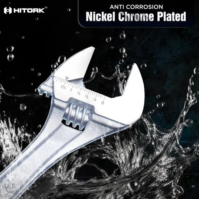 Alt view image 5 of 7 - 3-Piece Adjustable Wrench Set 6-Inch, 8-Inch, 10-Inch, Chrome-Plated Cr-V Steel, Wide Opening Jaws, Laser Etched SAE & Metric Scale, Polished Head, Smooth Knurl, Roll Pouch Included