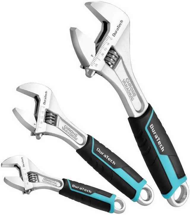 Main image of 3 PCS Adjustable Wrench Set, 6", 8" & 10" Wide Jaw Wrenches | Cr-V Steel Wrenches, Metric & SAE Scales for Home, Garage and Workshop Use