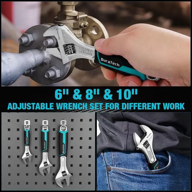 Alt view image 6 of 7 - 3 PCS Adjustable Wrench Set, 6", 8" & 10" Wide Jaw Wrenches | Cr-V Steel Wrenches, Metric & SAE Scales for Home, Garage and Workshop Use