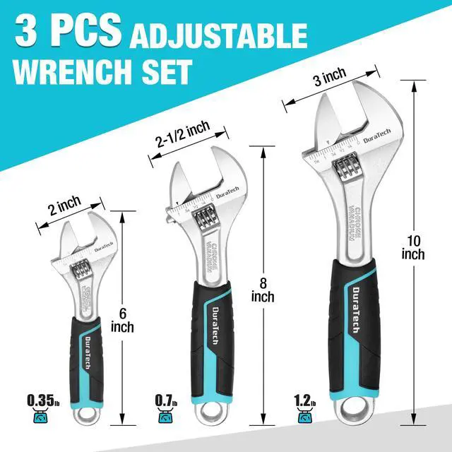 Alt view image 7 of 7 - 3 PCS Adjustable Wrench Set, 6", 8" & 10" Wide Jaw Wrenches | Cr-V Steel Wrenches, Metric & SAE Scales for Home, Garage and Workshop Use