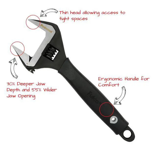 Alt view image 3 of 6 - Plumbing Adjustable Wrench, Black Phosphate Finish, 4 Available Size Options 6-inch, 8-inch, 10-inch, 12-inch - T08002