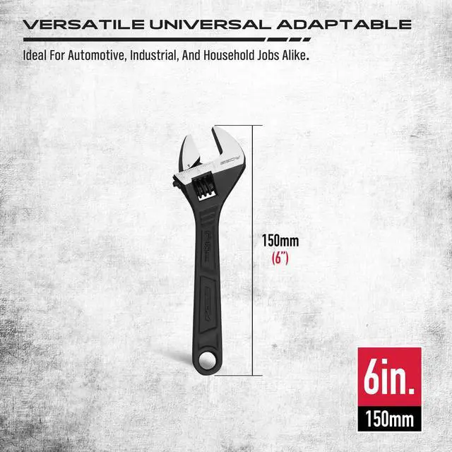 Alt view image 2 of 7 - 6-Inch Adjustable Wrench, Black Oxide Finish Wide Jaw Spanner with Inch/Metric Scale, Premium Drop Forged Steel for Automotive Plumbing and Household Repairs