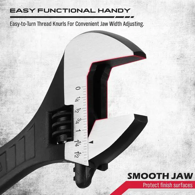 Alt view image 5 of 7 - 6-Inch Adjustable Wrench, Black Oxide Finish Wide Jaw Spanner with Inch/Metric Scale, Premium Drop Forged Steel for Automotive Plumbing and Household Repairs