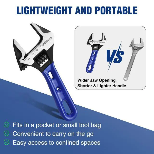Alt view image 4 of 7 - 4-Inch Stubby Adjustable Wrench, 0.94-Inch Extra Wide Jaw Opening | Metric/SAE Scales, Cr-V Steel, Ideal for Confined Spaces