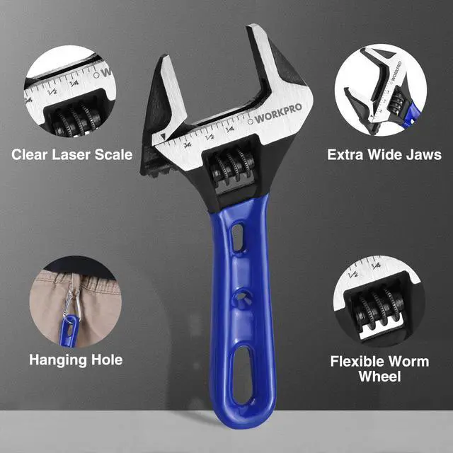 Alt view image 5 of 7 - 4-Inch Stubby Adjustable Wrench, 0.94-Inch Extra Wide Jaw Opening | Metric/SAE Scales, Cr-V Steel, Ideal for Confined Spaces
