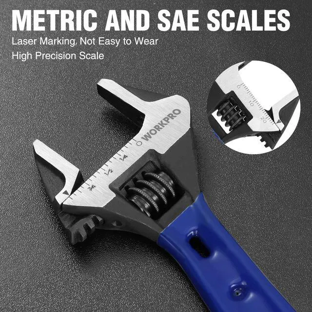 Alt view image 6 of 7 - 4-Inch Stubby Adjustable Wrench, 0.94-Inch Extra Wide Jaw Opening | Metric/SAE Scales, Cr-V Steel, Ideal for Confined Spaces