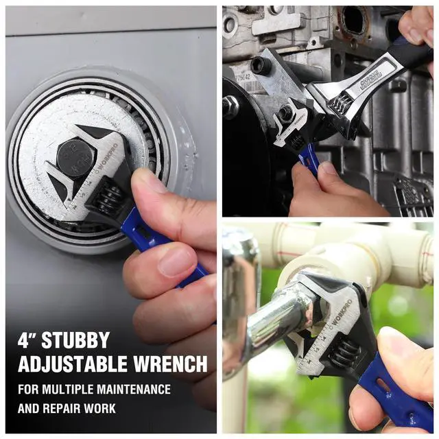 Alt view image 7 of 7 - 4-Inch Stubby Adjustable Wrench, 0.94-Inch Extra Wide Jaw Opening | Metric/SAE Scales, Cr-V Steel, Ideal for Confined Spaces