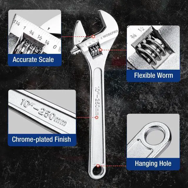 Alt view image 3 of 6 - 3-Piece Adjustable Wrench Set, 6"-10", Forged Steel, Chrome Plated | SAE & Metric Scales, Heat-Treated Construction, Precision Jaw, Smooth Adjustment for DIY, Auto Repair and Plumbing