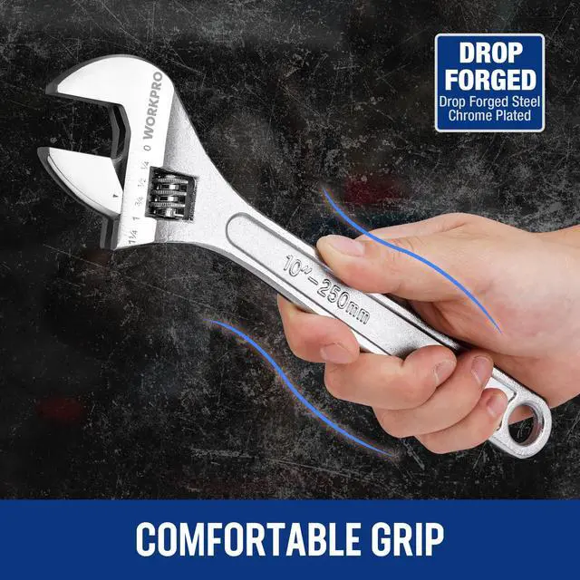 Alt view image 5 of 6 - 3-Piece Adjustable Wrench Set, 6"-10", Forged Steel, Chrome Plated | SAE & Metric Scales, Heat-Treated Construction, Precision Jaw, Smooth Adjustment for DIY, Auto Repair and Plumbing