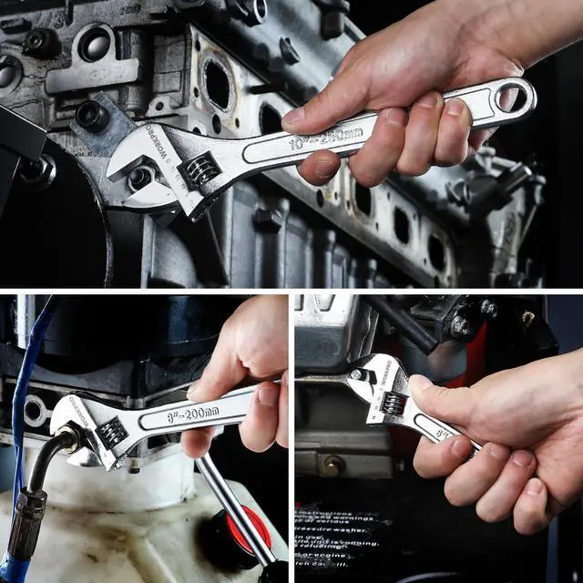Alt view image 6 of 6 - 3-Piece Adjustable Wrench Set, 6"-10", Forged Steel, Chrome Plated | SAE & Metric Scales, Heat-Treated Construction, Precision Jaw, Smooth Adjustment for DIY, Auto Repair and Plumbing