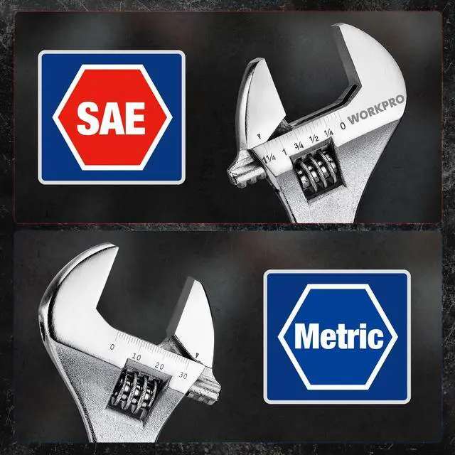 Alt view image 4 of 6 - 3-Piece Adjustable Wrench Set, 6"-10", Forged Steel, Chrome Plated | SAE & Metric Scales, Heat-Treated Construction, Precision Jaw, Smooth Adjustment for DIY, Auto Repair and Plumbing