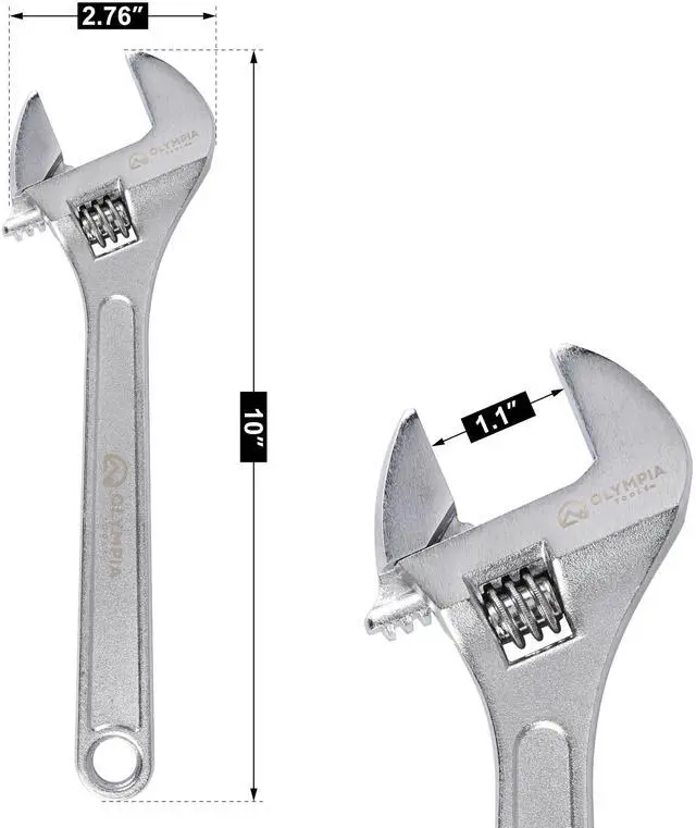 Alt view image 2 of 7 - 10" Adjustable Wrench, Heavy Duty Drop Forged Steel, Chrome Plated, Precision Machined Jaws, Rust Resistant