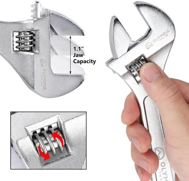 Alt view image 4 of 7 - 10" Adjustable Wrench, Heavy Duty Drop Forged Steel, Chrome Plated, Precision Machined Jaws, Rust Resistant
