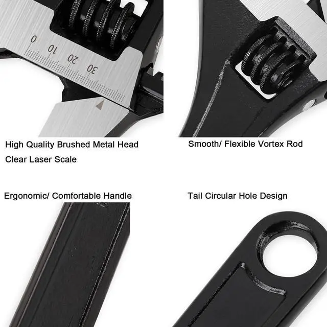 Alt view image 3 of 6 - Adjustable Wrench 8 Inch Heavy Duty Wide Jaw Opening Wrench for Automotive Plumbing Household Garage Repairs
