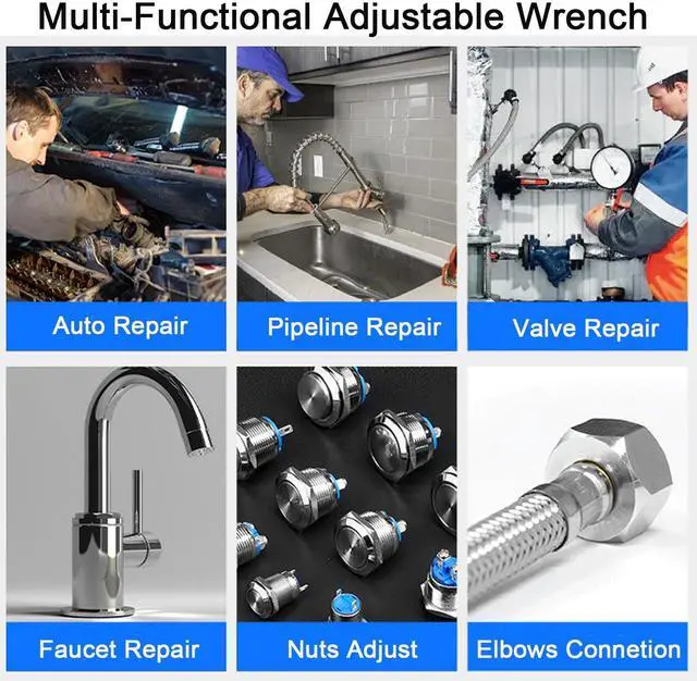Alt view image 5 of 6 - Adjustable Wrench 8 Inch Heavy Duty Wide Jaw Opening Wrench for Automotive Plumbing Household Garage Repairs
