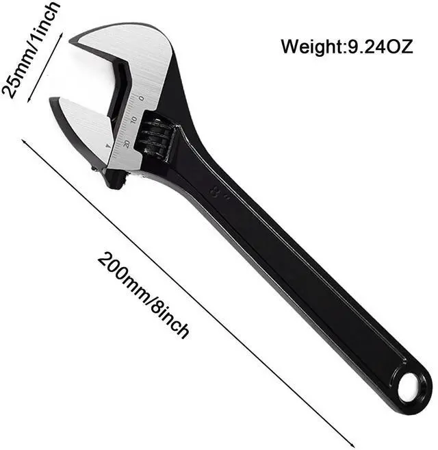 Alt view image 2 of 6 - Adjustable Wrench 8 Inch Heavy Duty Wide Jaw Opening Wrench for Automotive Plumbing Household Garage Repairs
