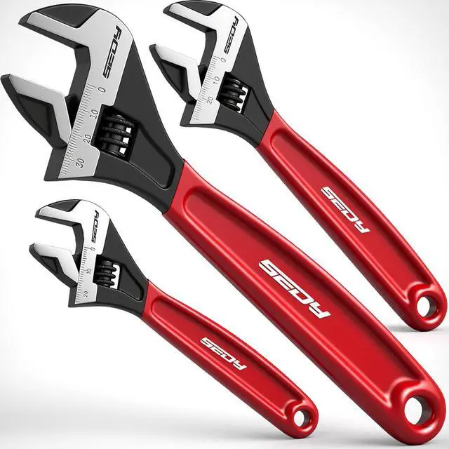 Main image of Adjustable Wrench Set Pipe Spanner: 6" 8" 10" Wide Jaw Black Oxide Wrench With Cushion Grip, Laser Marked Metric & SAE Scales, CR-V Steel for Professional