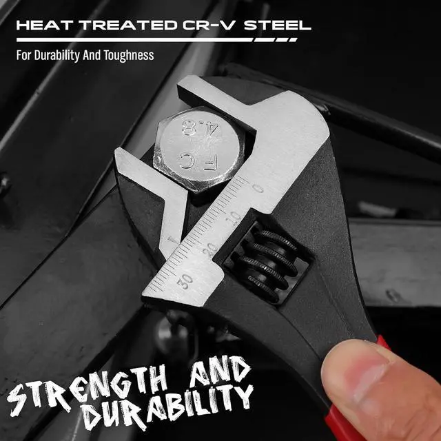 Alt view image 6 of 7 - Adjustable Wrench Set Pipe Spanner: 6" 8" 10" Wide Jaw Black Oxide Wrench With Cushion Grip, Laser Marked Metric & SAE Scales, CR-V Steel for Professional