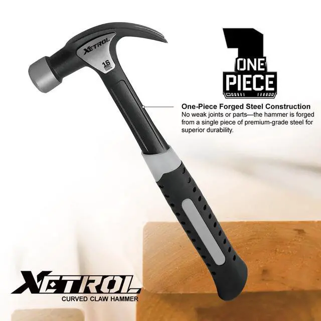 Alt view image 5 of 7 - Steel Curved Claw Hammer 16oz, Solid One Piece Steel Heavy Duty Curved Hammer, Shock-Absorbing Handle Design, Ergonomic Comfortable Grip, Enhanced Leverage for Nail Pulling